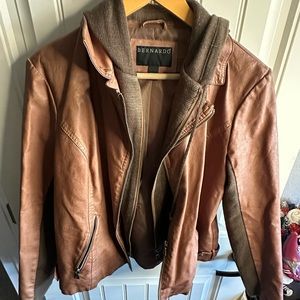 Women’s Hooded Brown Leather Jacket- Large